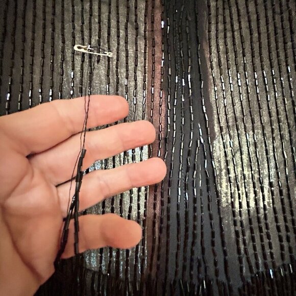 Evening Gown Long Black Beaded Bodice and Fringe, Sleeveless Dress Women’s 8-10 - Picture 10 of 15